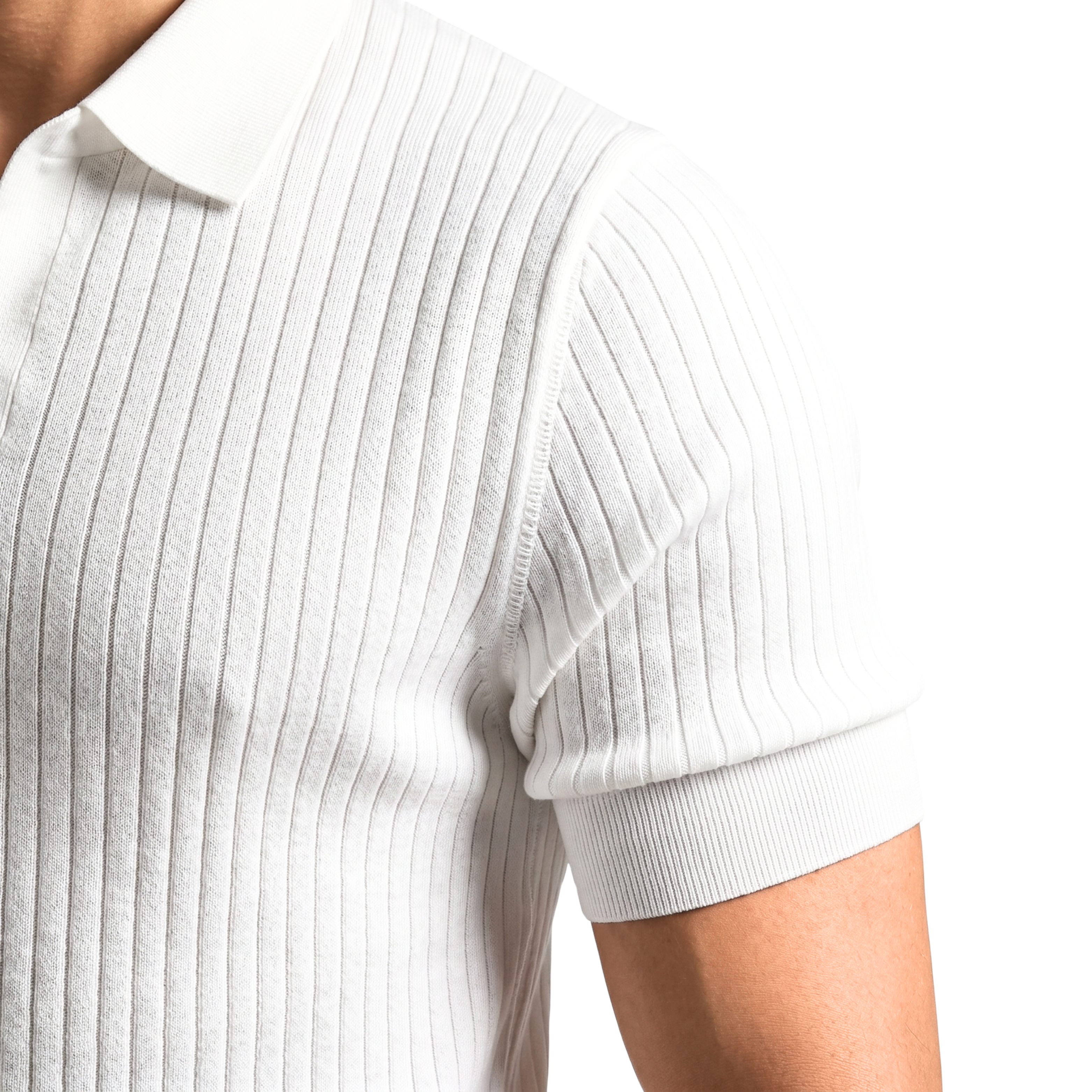 Herre Ribbstrikket Poloshirt med Åben Krave | Klassisk Pasform