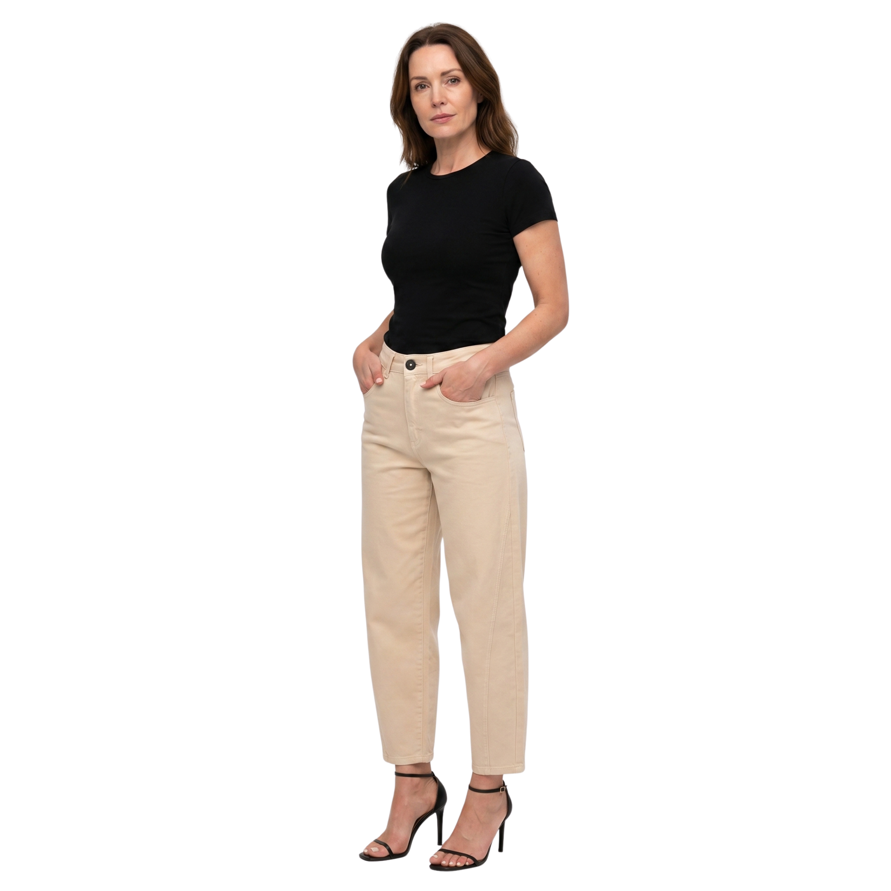 Dame Højtaljede Jeans med Lige Ben | Beige