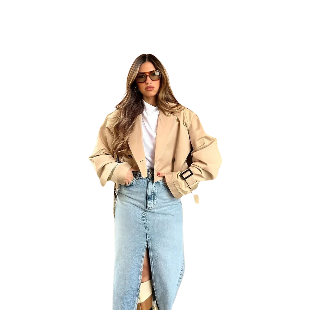 Dame Kort Trenchcoat med Bælte | Elegant Pasform