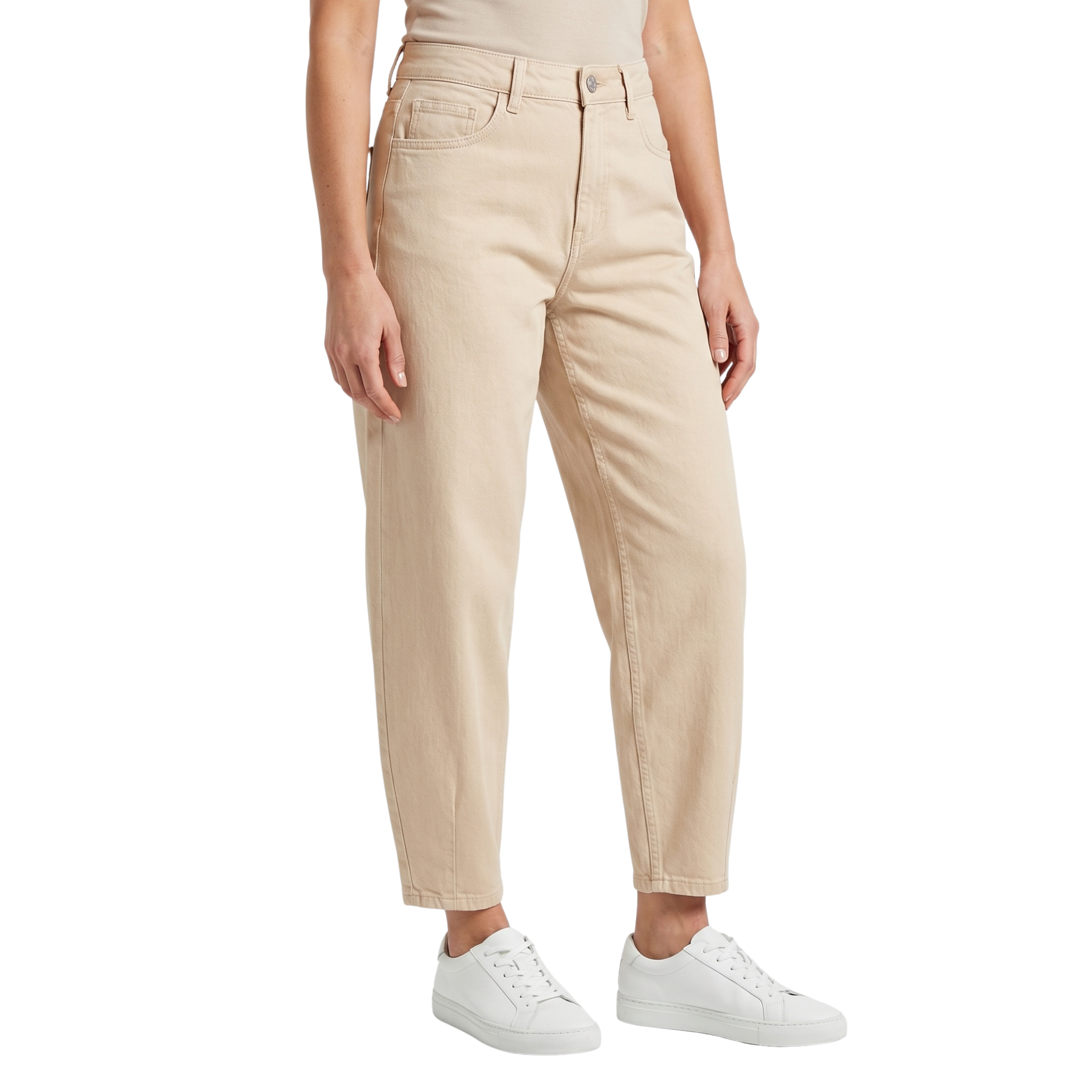 Dame Højtaljede Jeans med Lige Ben | Beige