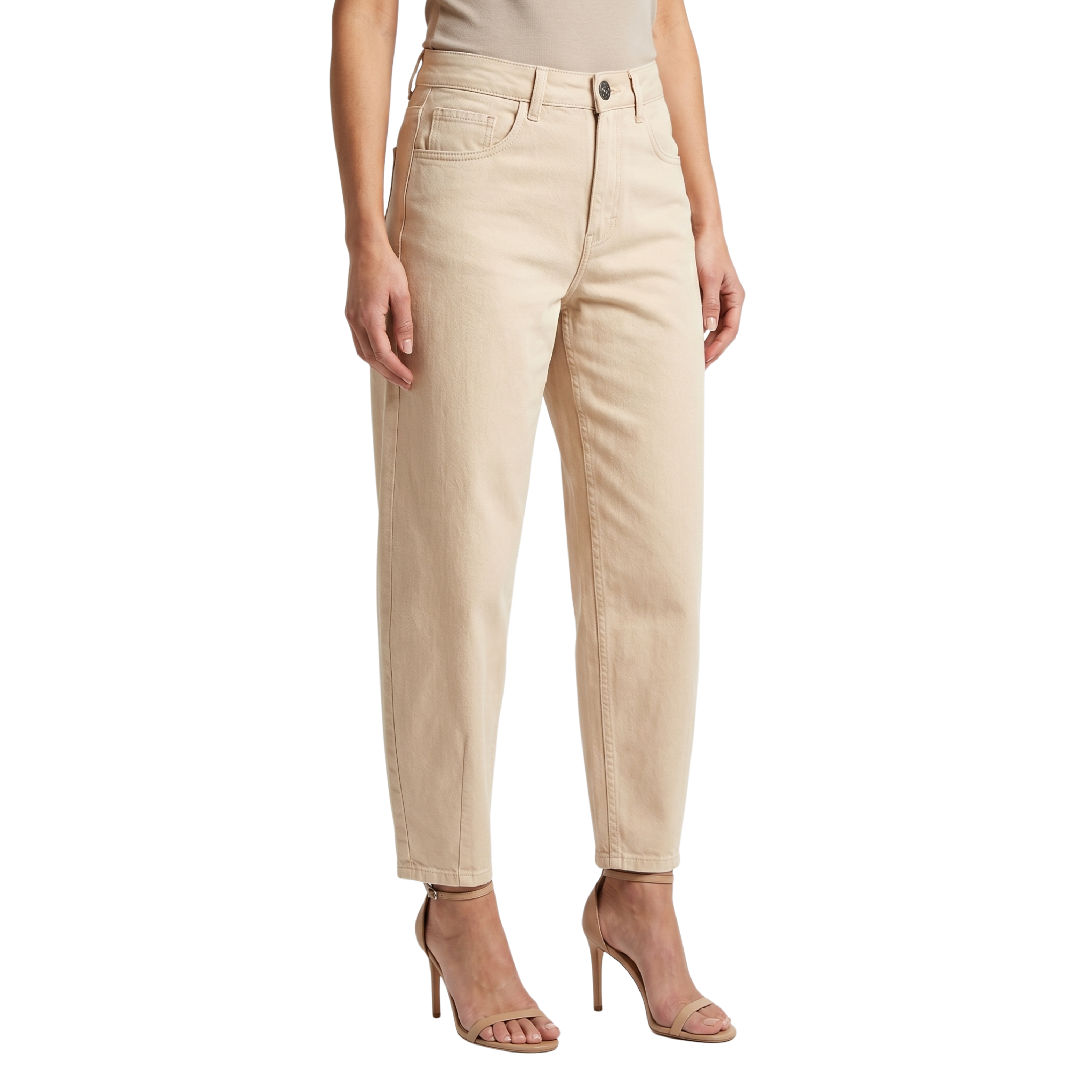 Dame Højtaljede Jeans med Lige Ben | Beige