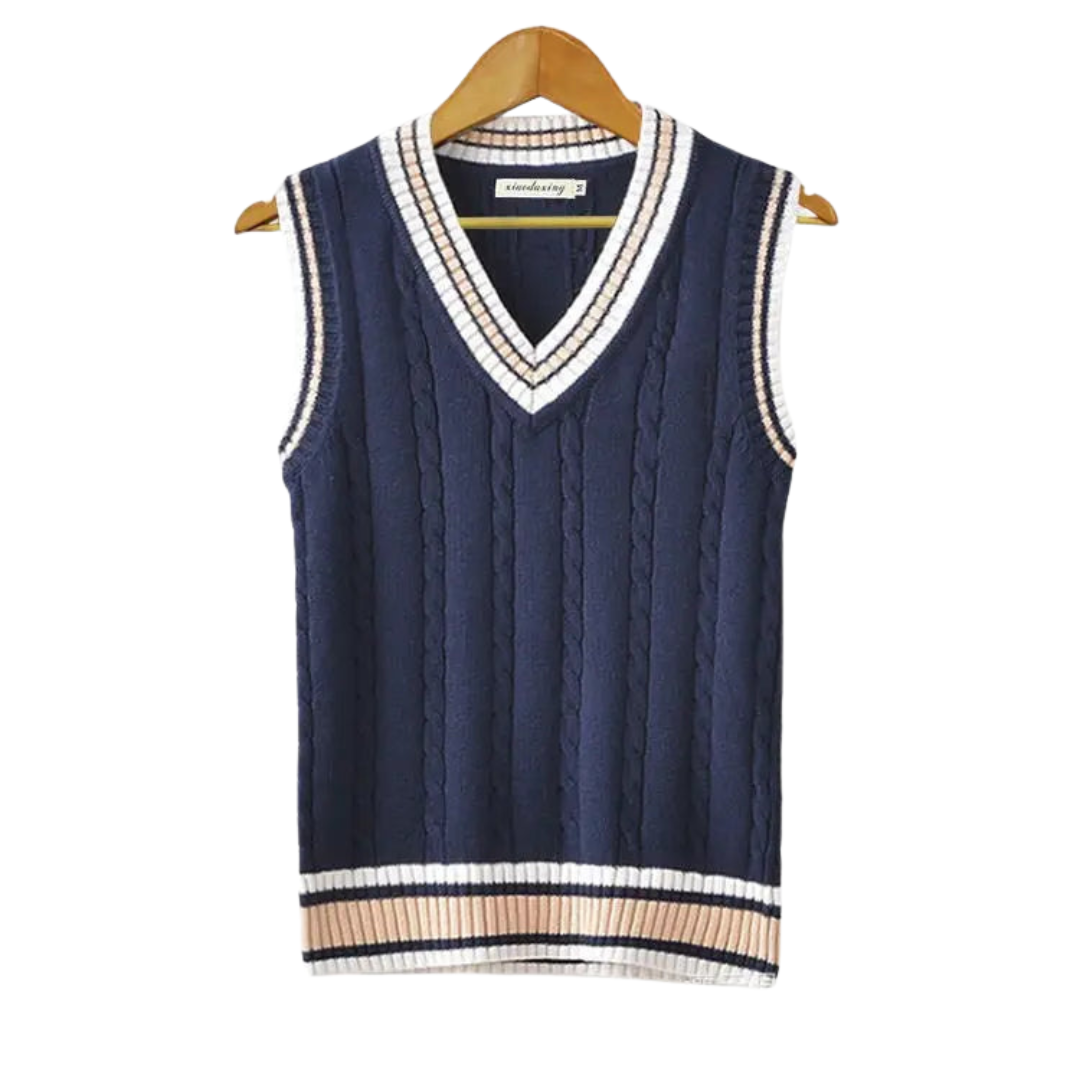 Dame Strikket Sweatervest med V-hals | Klassisk Pasform