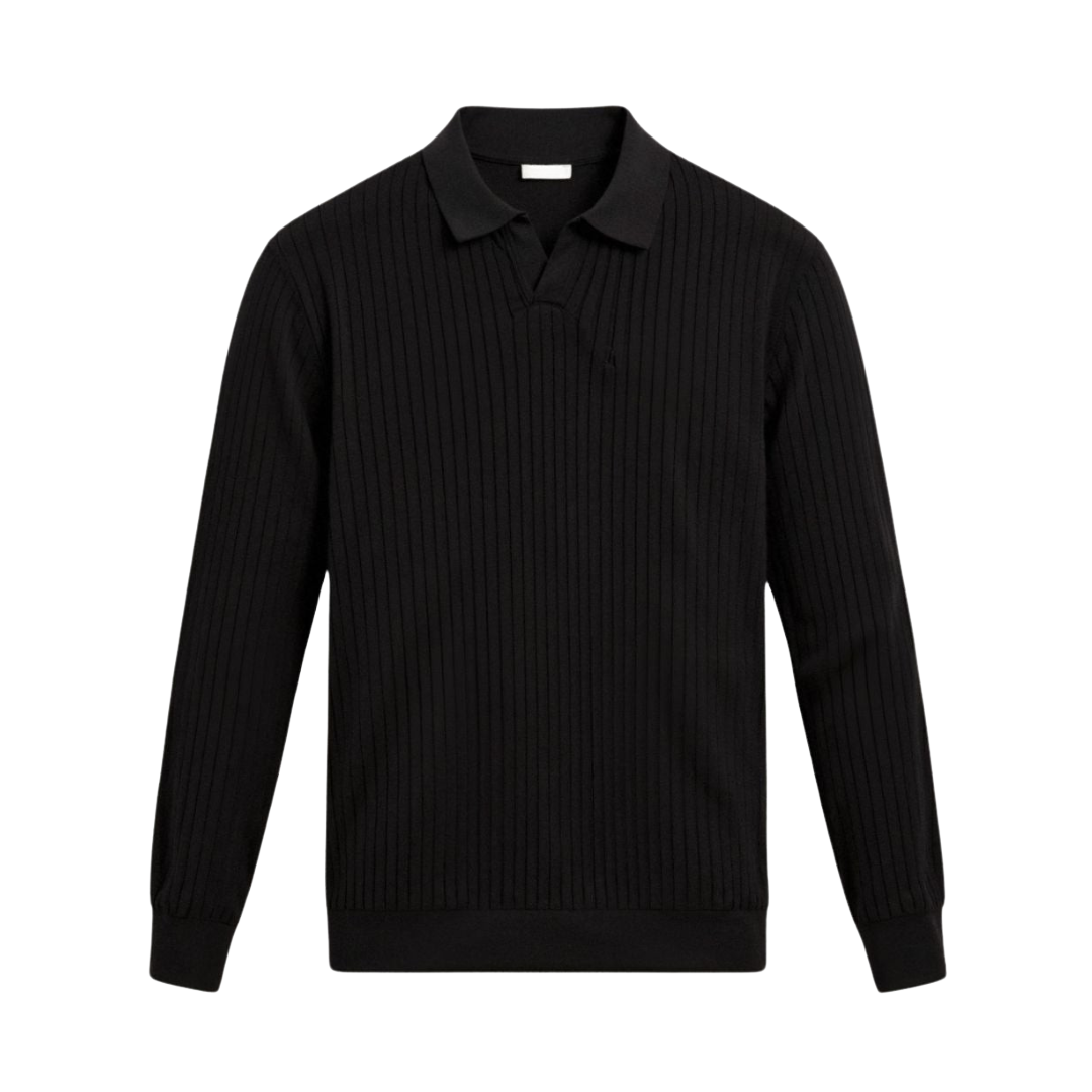 Herre Stribet Langærmet Poloshirt | Klassisk Pasform