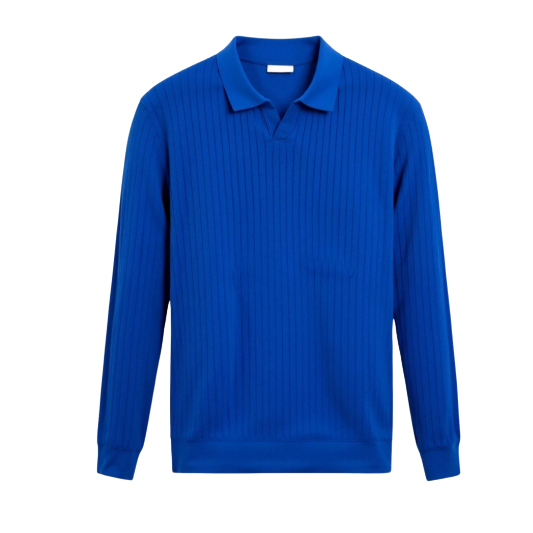 Herre Stribet Langærmet Poloshirt | Klassisk Pasform