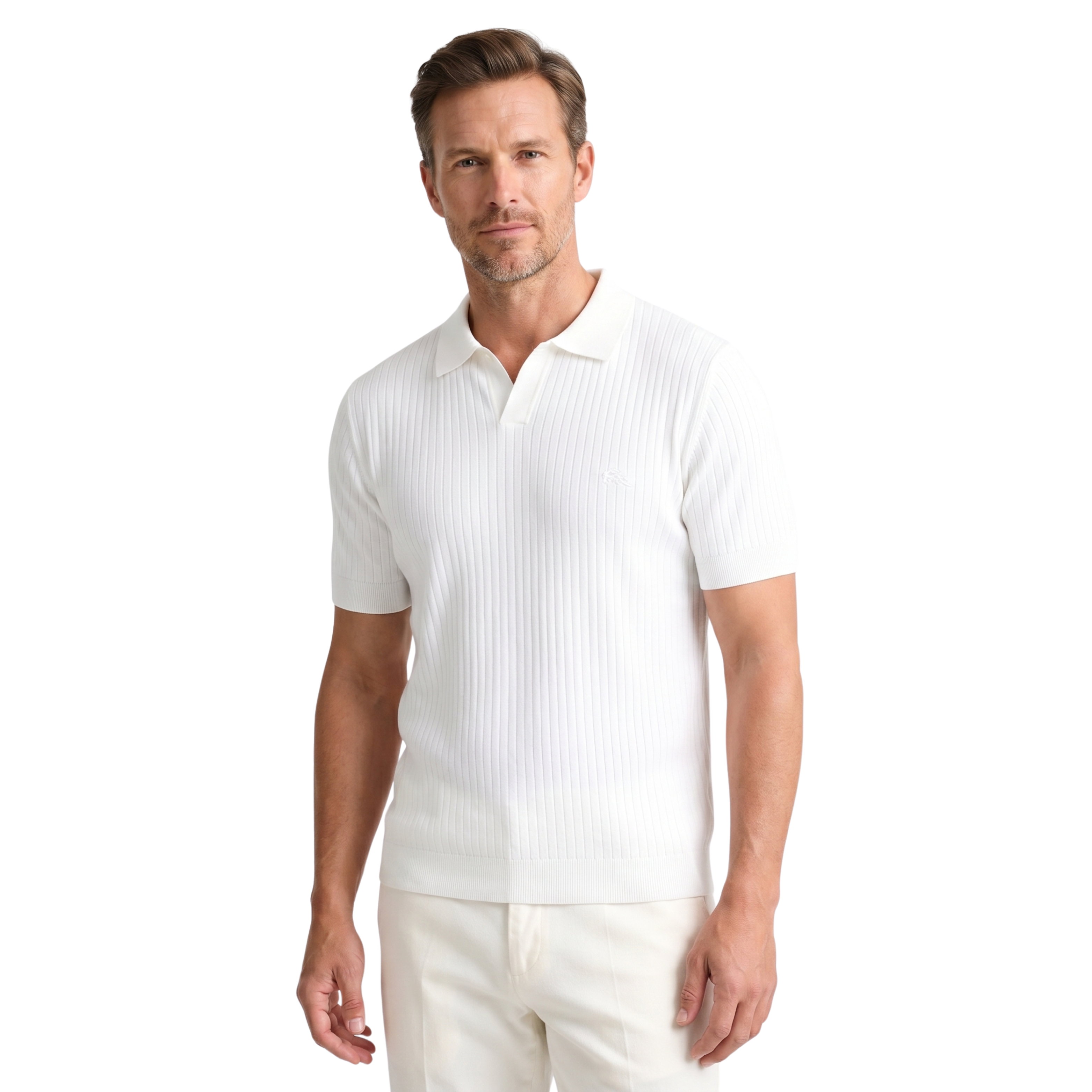 Herre Ribbstrikket Poloshirt med Åben Krave | Klassisk Pasform
