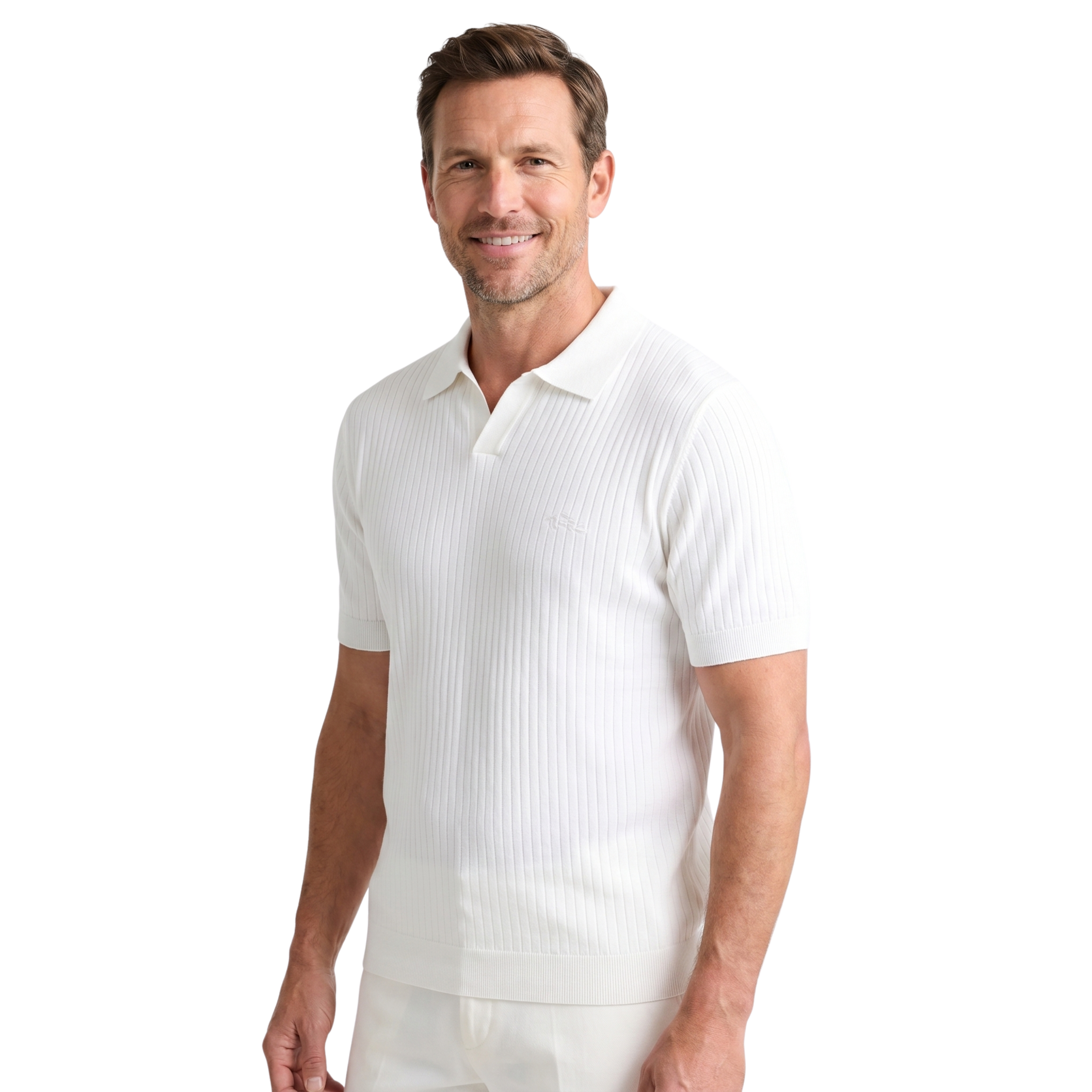 Herre Ribbstrikket Poloshirt med Åben Krave | Klassisk Pasform