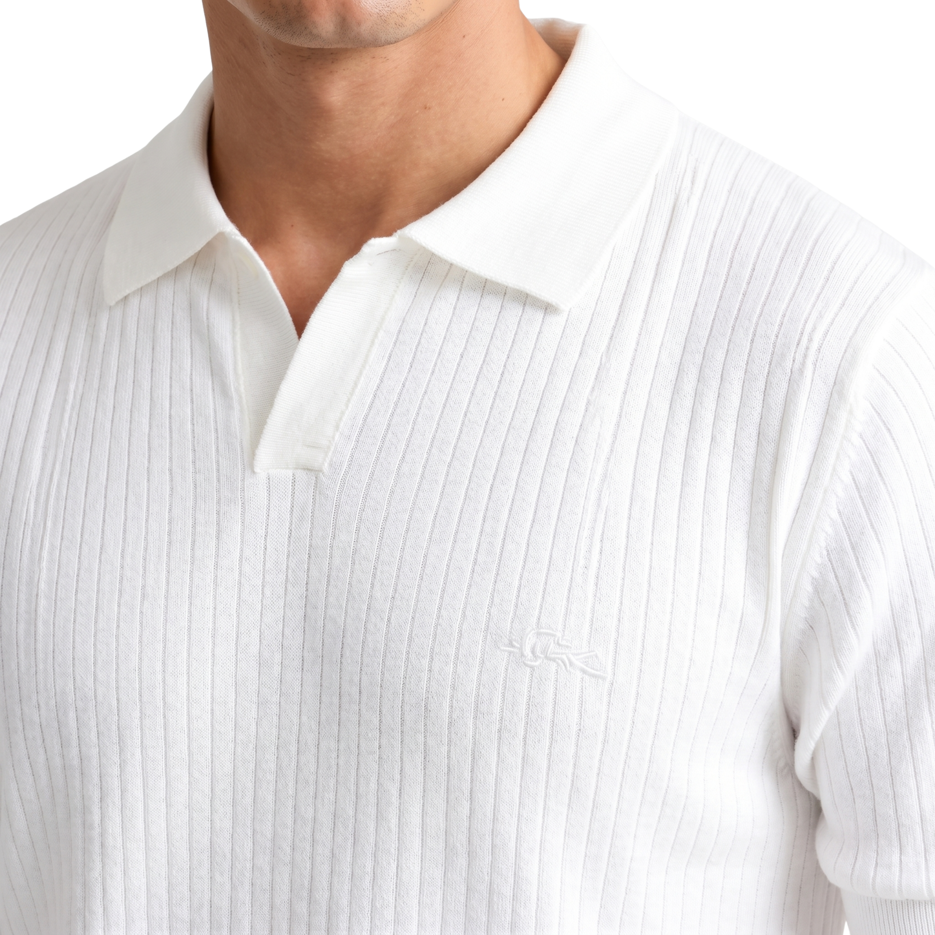 Herre Ribbstrikket Poloshirt med Åben Krave | Klassisk Pasform