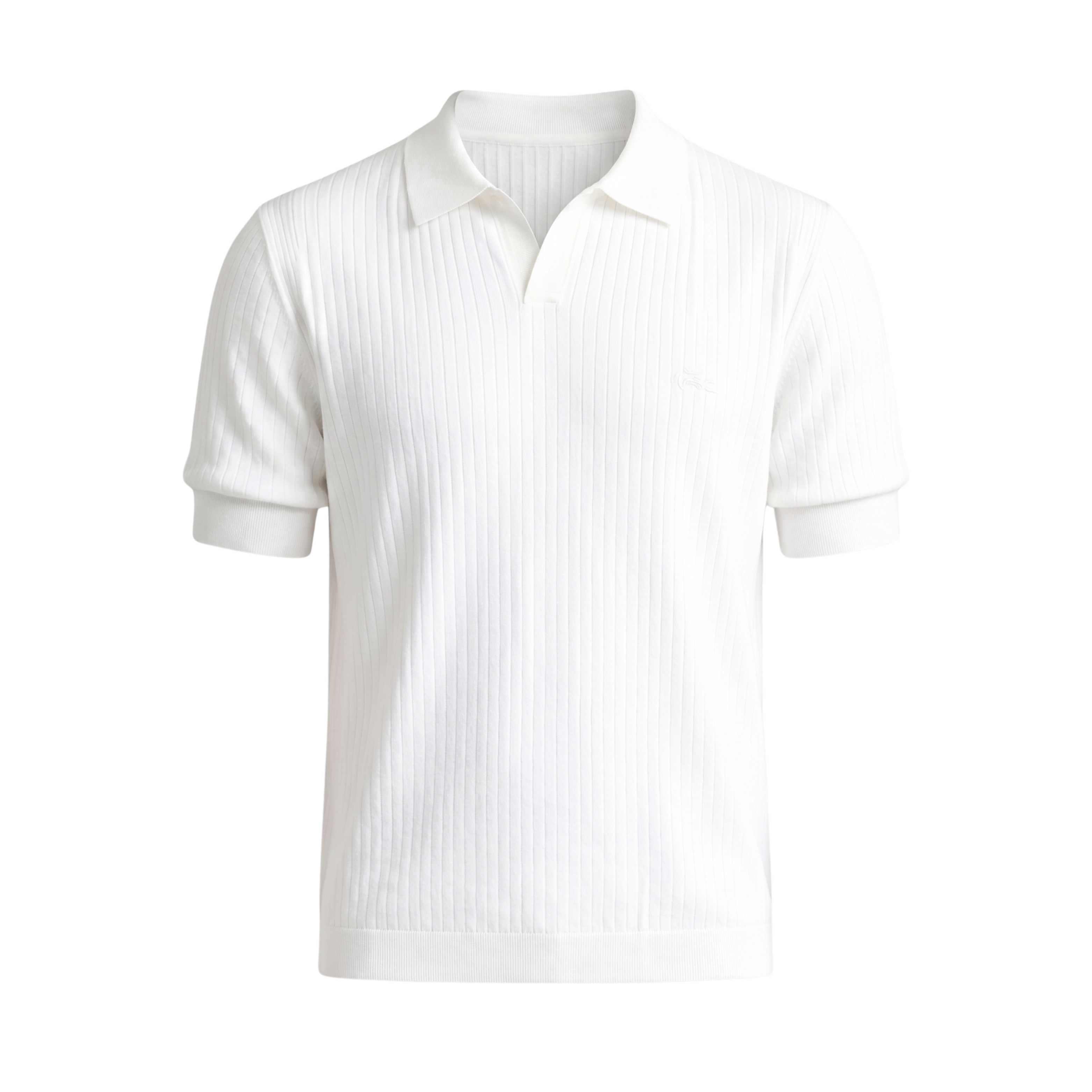 Herre Ribbstrikket Poloshirt med Åben Krave | Klassisk Pasform