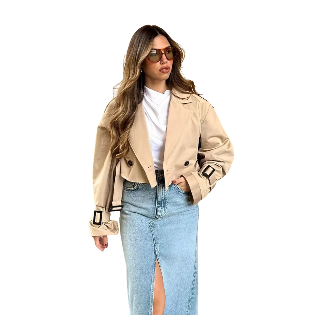 Dame Kort Trenchcoat med Bælte | Elegant Pasform