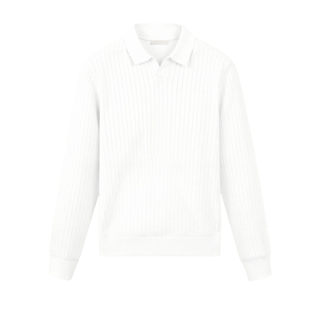 Herre Stribet Langærmet Poloshirt | Klassisk Pasform