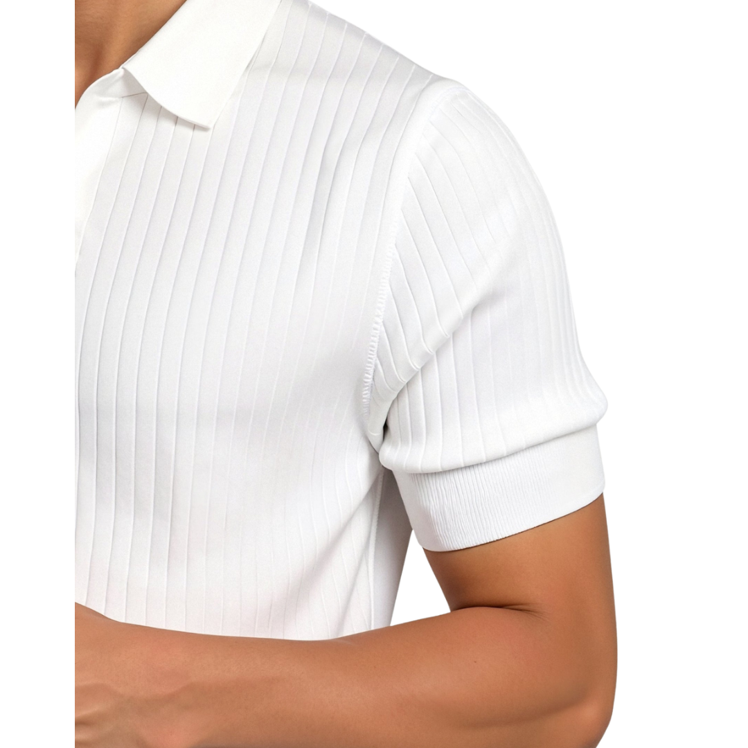 Herre Ribbstrikket Poloshirt med Åben Krave | Klassisk Pasform