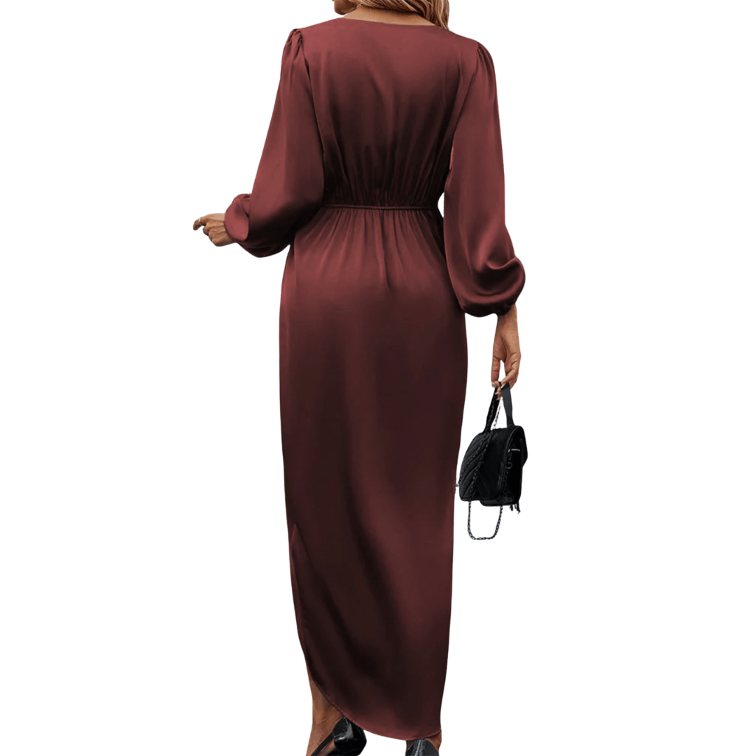 Kvinders Elegant Slå-Om Kjole | Midi & V-Udskæring