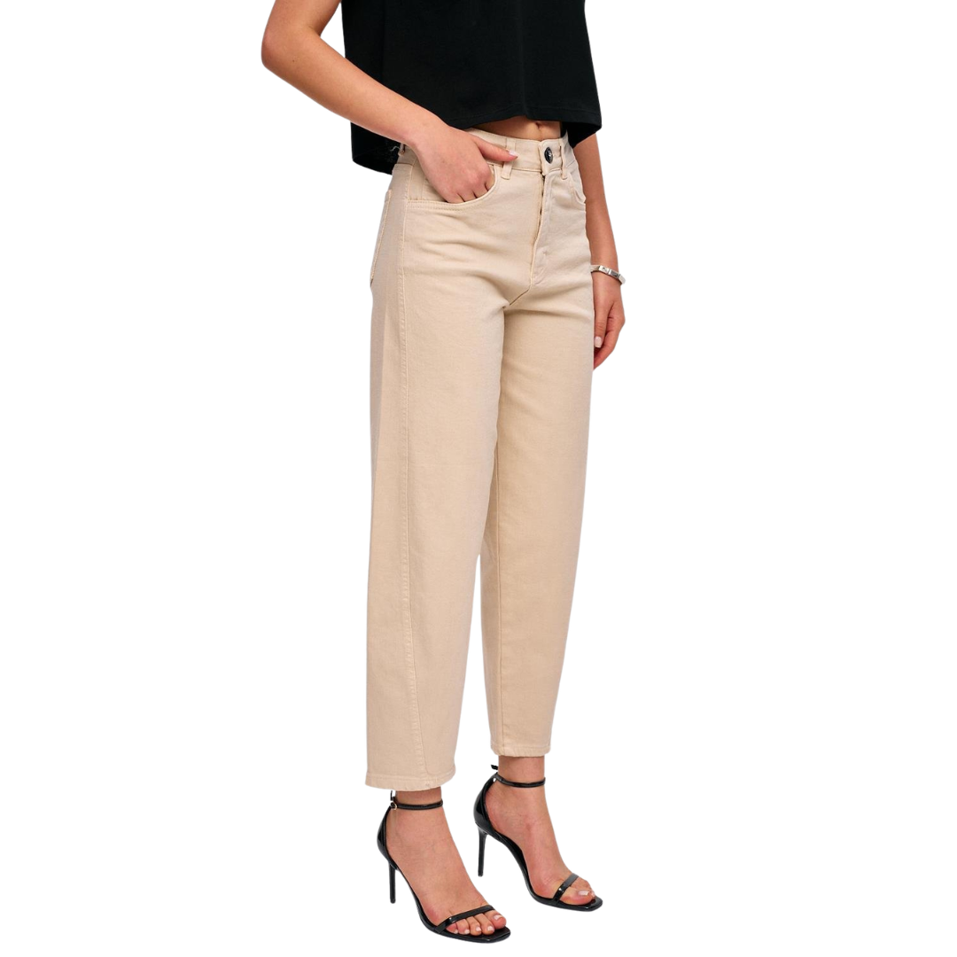 Dame Højtaljede Jeans med Lige Ben | Beige