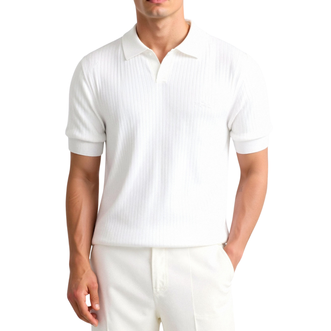 Herre Ribbstrikket Poloshirt med Åben Krave | Klassisk Pasform