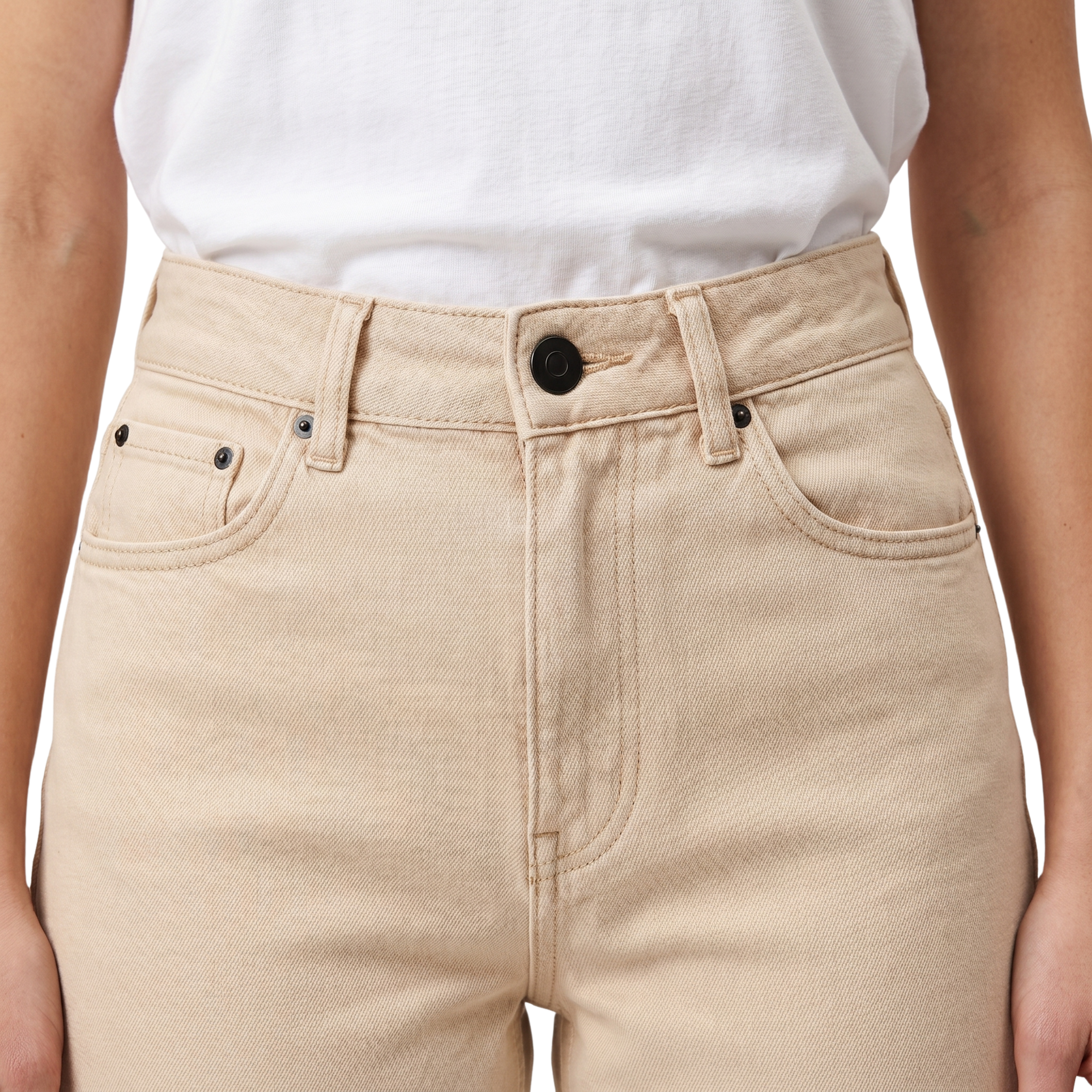Dame Højtaljede Jeans med Lige Ben | Beige
