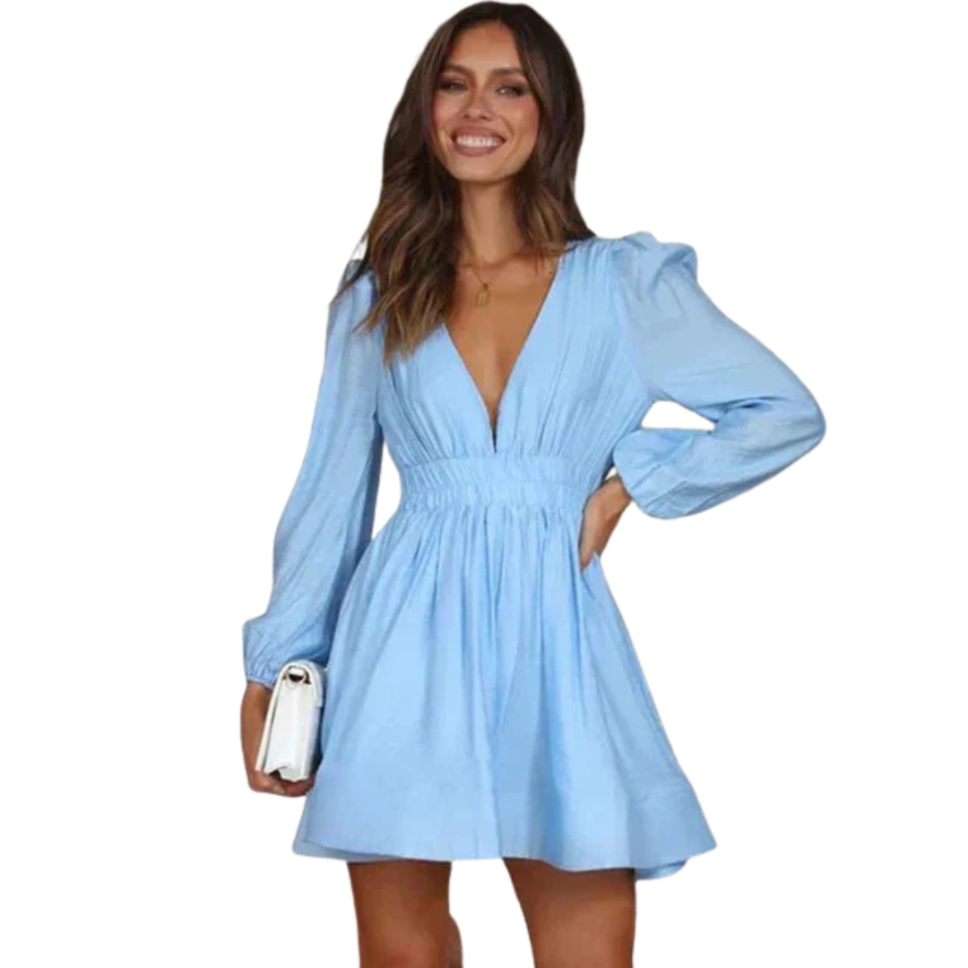 Dame Sort Minikjole med Dyb V-hals | Pufærmer