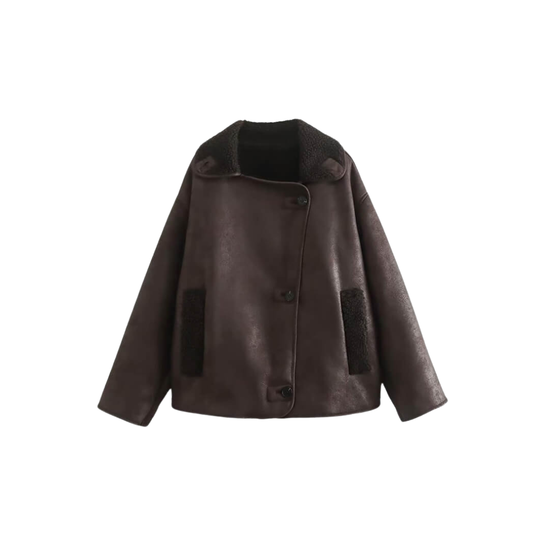 Dame Kunstlæderjakke med Fleeceforing | Varm Pasform