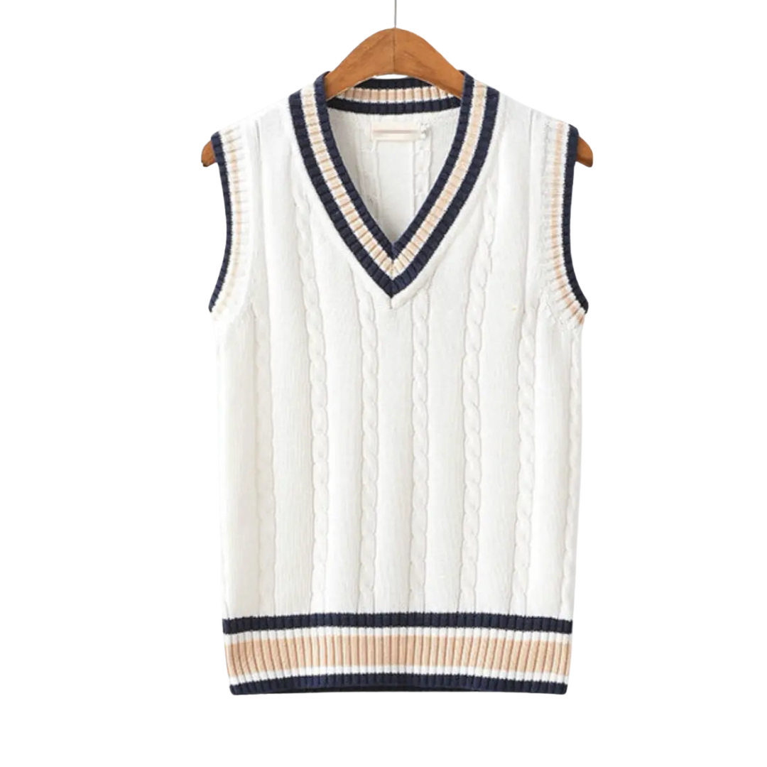 Dame Strikket Sweatervest med V-hals | Klassisk Pasform