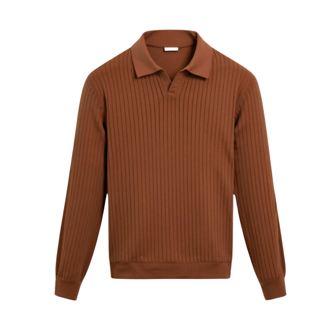 Herre Stribet Langærmet Poloshirt | Klassisk Pasform